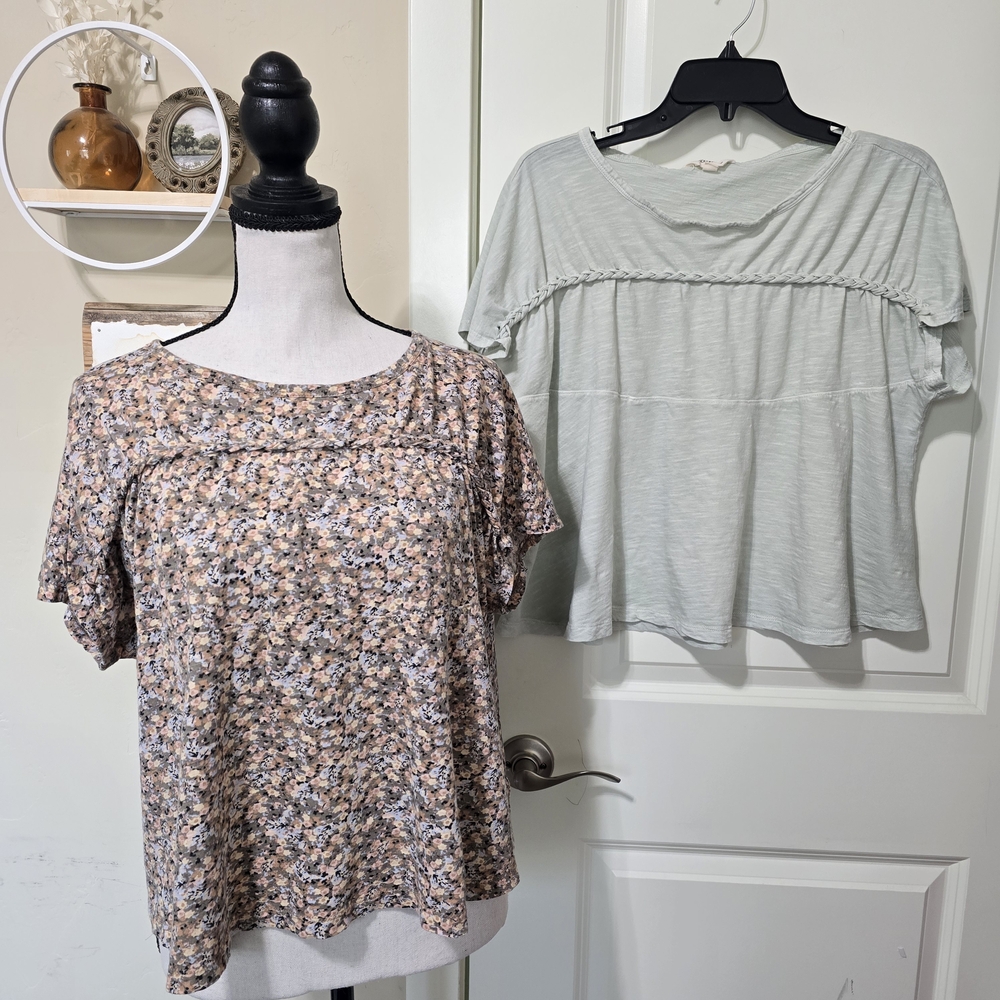 Lucky Brand Bundle 2 Soft Boxy Crop Braided Dolman Tee Small Spring Floral Boho